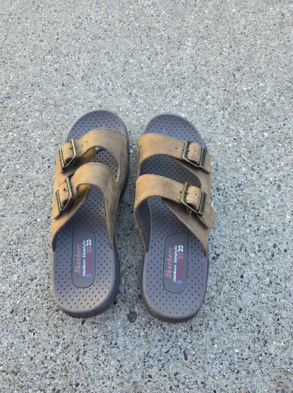 Skechers Leather Dual-Buckle Slide Sandals Women 8.5